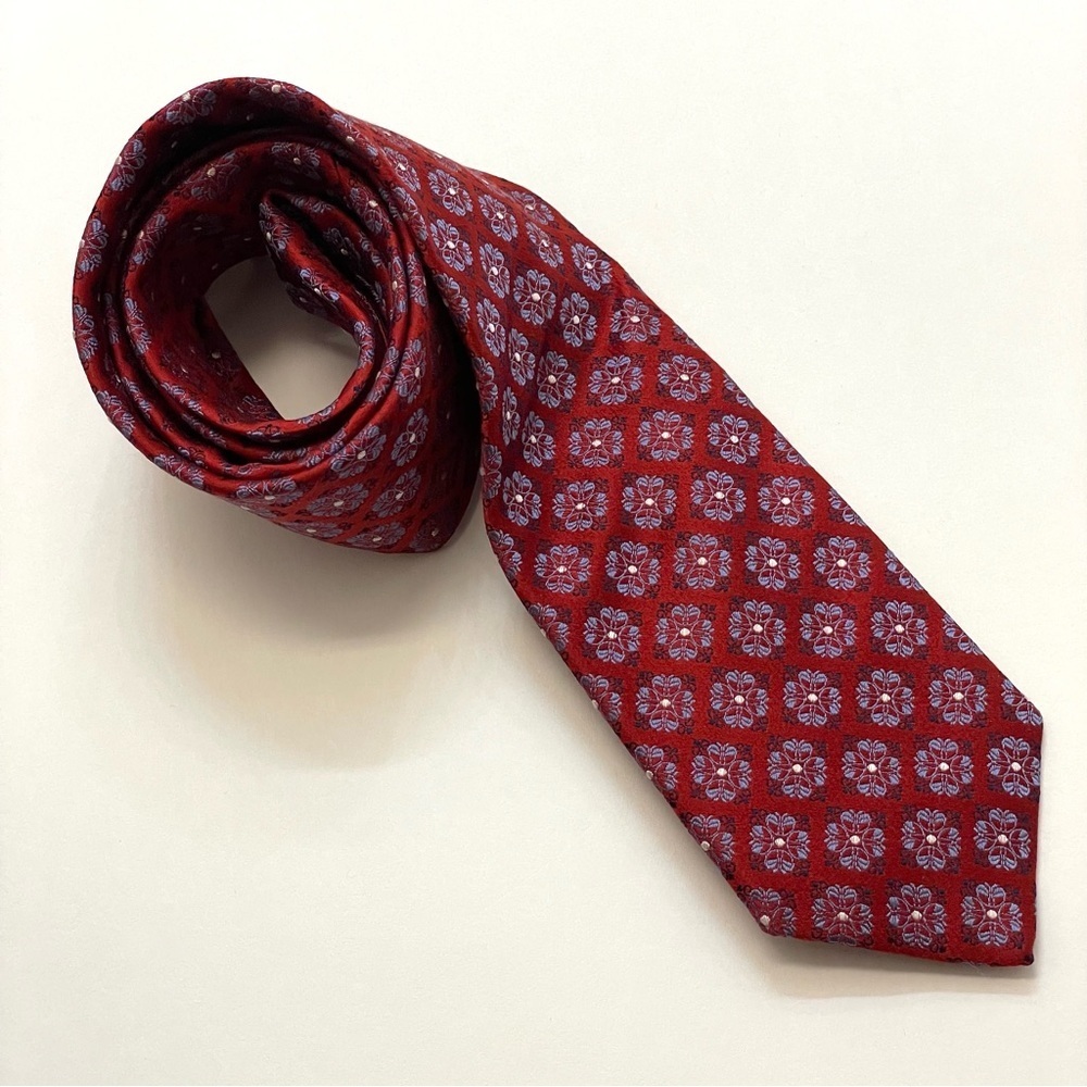 Patrick James Vintage Art Brocade Floral Red Silk Tie Extra Long